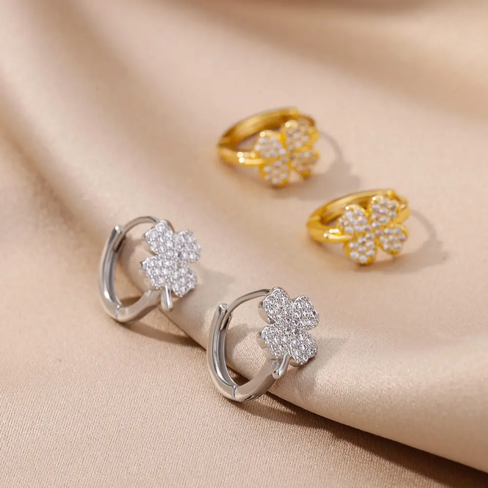 Zircon Four Leaf Clover Earrings For Women