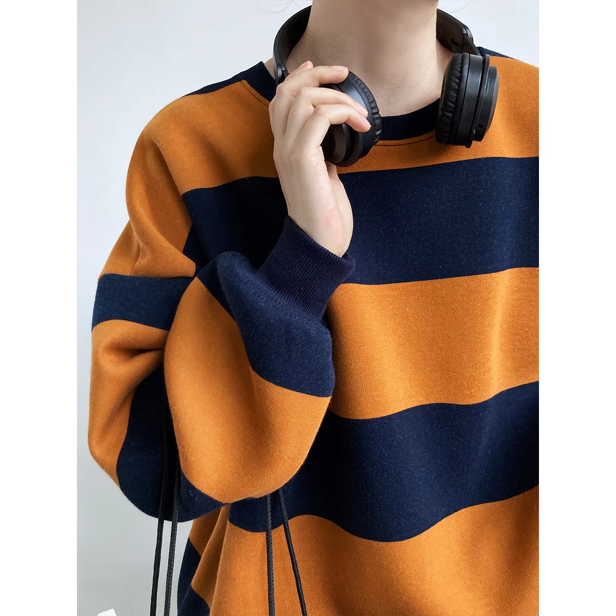 

American retro oversize striped sweater women's ins trendy autumn new contrast color lazy top