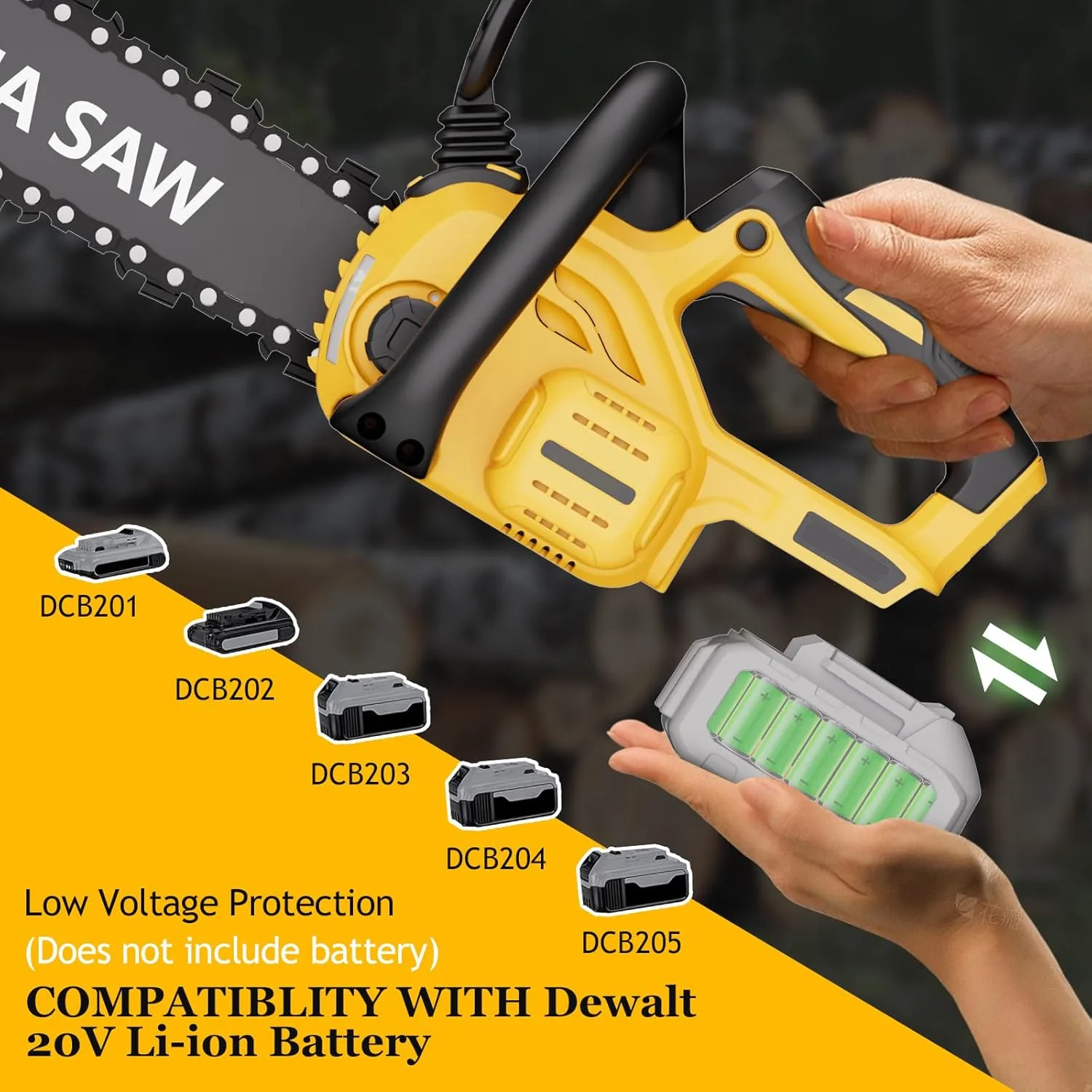 12" Cordless Chainsaw Handheld Garden Electric Chain Saw for Tree Branch Wood Cutting for DeWalt 20v Battery 4