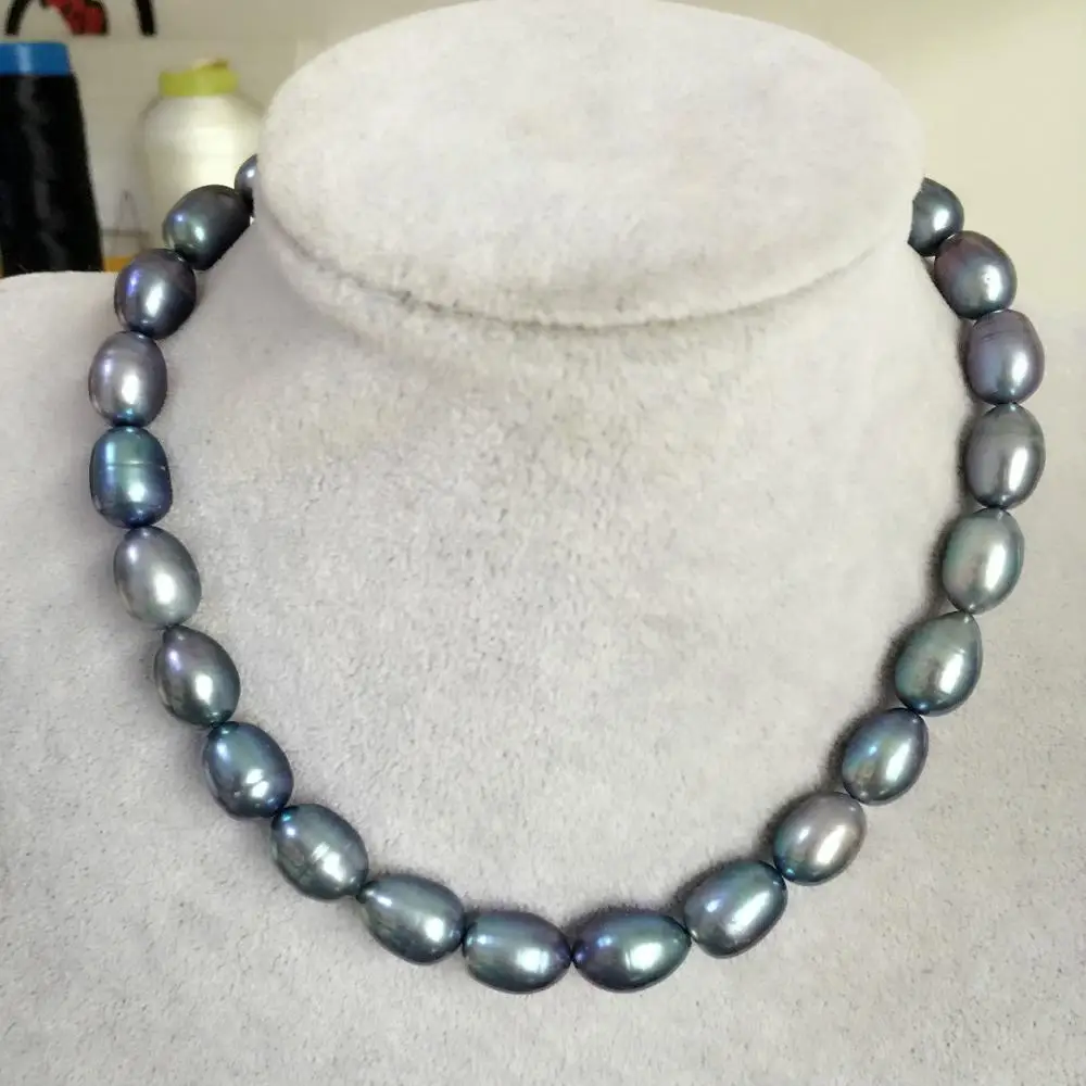 stunning 13-14mm tahitian black green baroque pearl necklace18