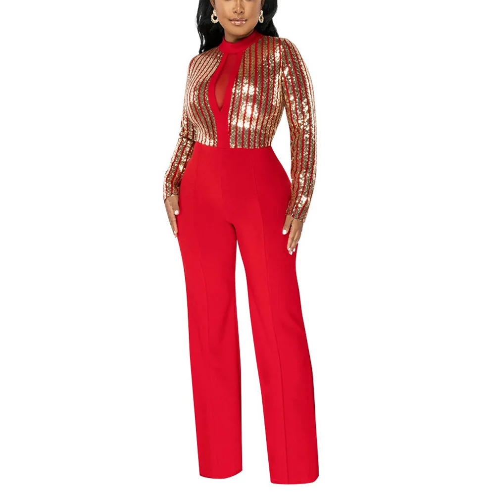 Elegant Jumpsuits & Rompers for Women Sequined Round Neck Full Sleeve
