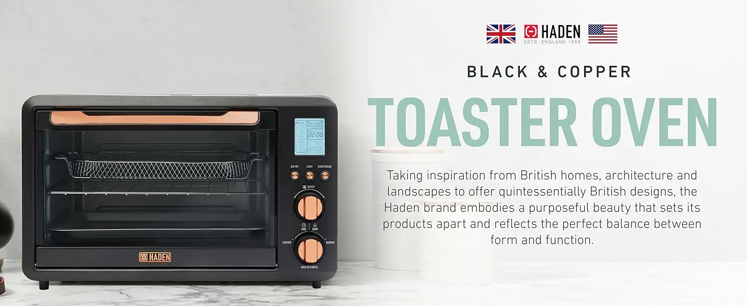 Haden Countertop 6 Slice Toaster Oven Air Fryer Combo for Kitchen, Black/Copper