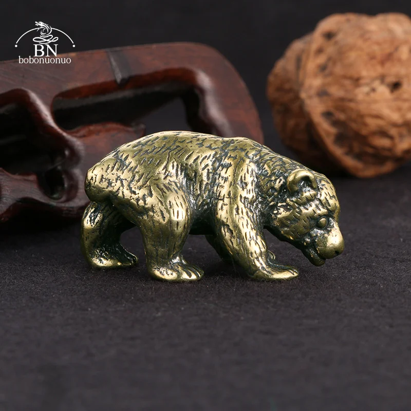 Miniature Figurines Brass Cute Small Bear Statue Office Desk Ornaments