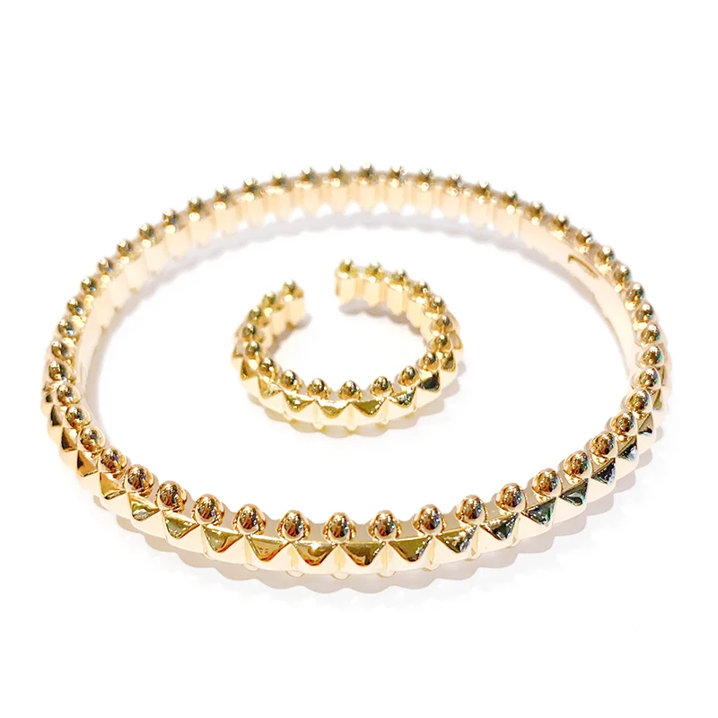 Elegantes, verstellbares Luxus-Zirkon-Armband für Damen, im coolen Stil, modisches Schrauben-Punk-Armreif- und Ring-Set, luxuriöser Schmuck – Detail 6