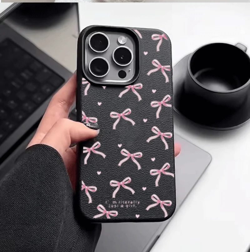 Chic Pink Bowknot Lichee Pattern Phone Case Cover