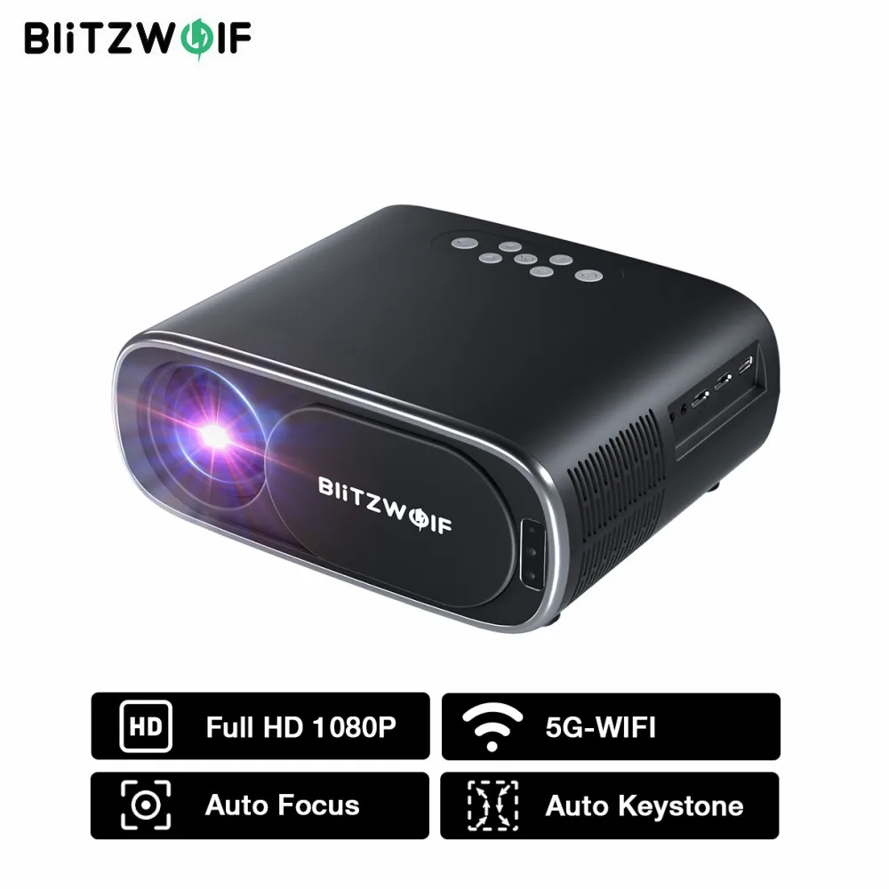 

BlitzWolf BW-V4 1080P проектор 5G-WIFI зеркальная Беспроводная Автоматическая коррекция трапецеидальных искажений 260ANSI LCD проекторы для домашнего кинотеатра