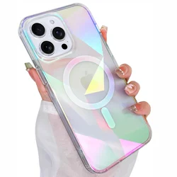 Sparkly Iridescent Geometric Magnetic Phone Case with Magsafe Compatibility - iPhone 15 Plus (Magnetic)