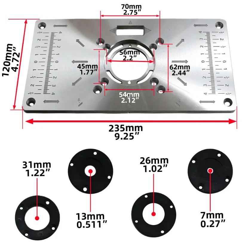 Aluminum Multifunctional Woodworking Router Table Insert for Carpentry and Engraving Tasks