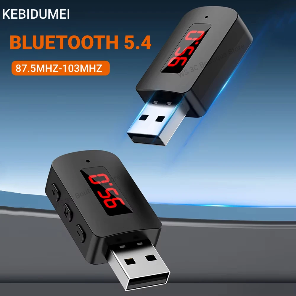Car Bluetooth 5.4 FM Transmitter USB Wireless Audio Adapter With Mic Handsfree Call Car Kit Auto LED Display For FM Radio