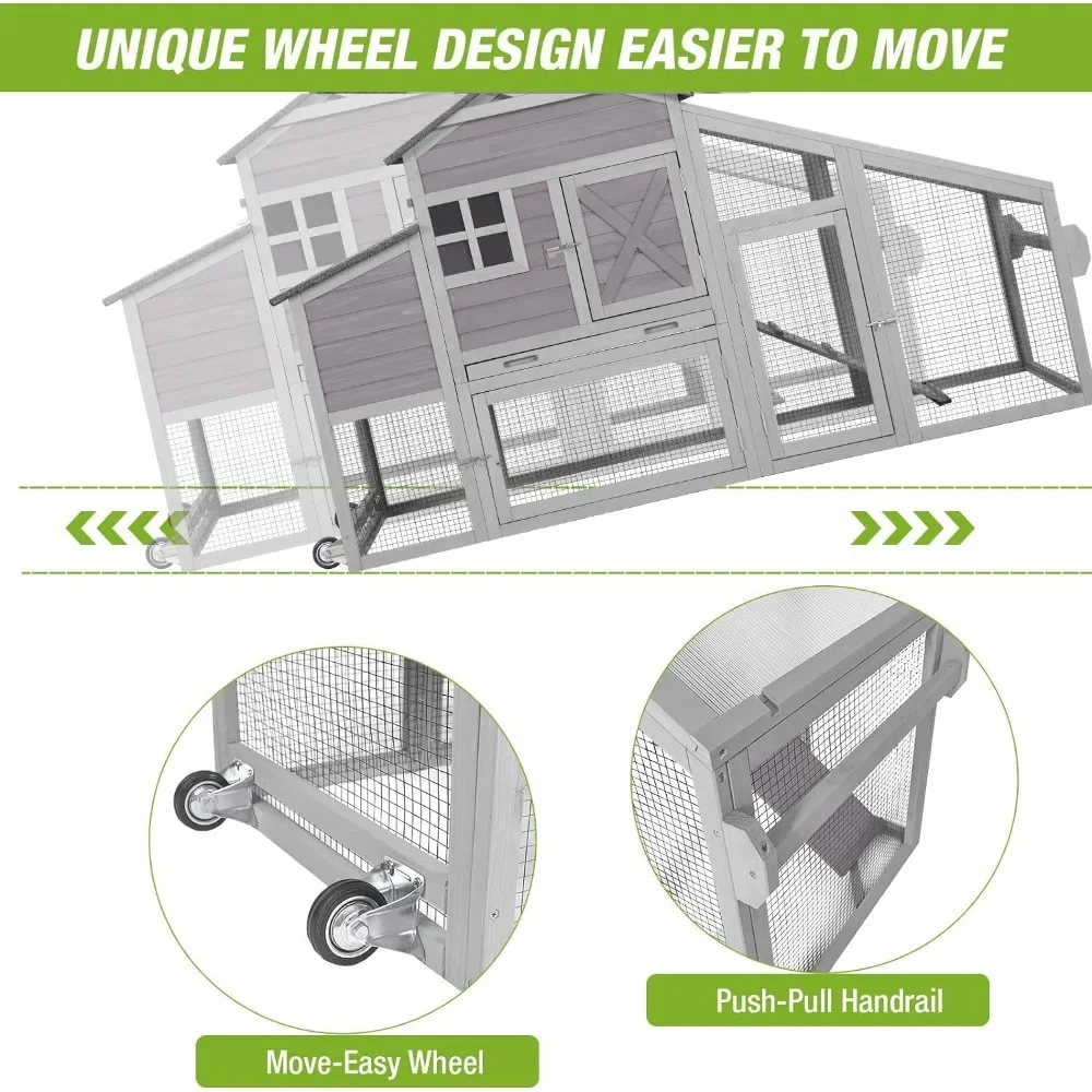 Chicken Coop Outdoor Wooden Hen House 65" with Large Nesting Box, Poultry Cage with Removable Tray,UV Proof Roof 3