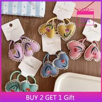 Korean Ins Style 3D Padded Lace Embroidered Heart Fabric Scrunchie High Stretch Hair Tie Women's Accessory