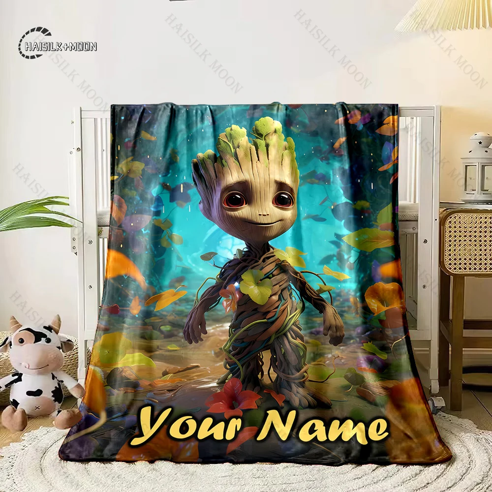 Customized Name Personalized Blanket Marvel Groot Printed Blanket Soft and Comfortable Home Travel Adult and Child Warm Blanket 5