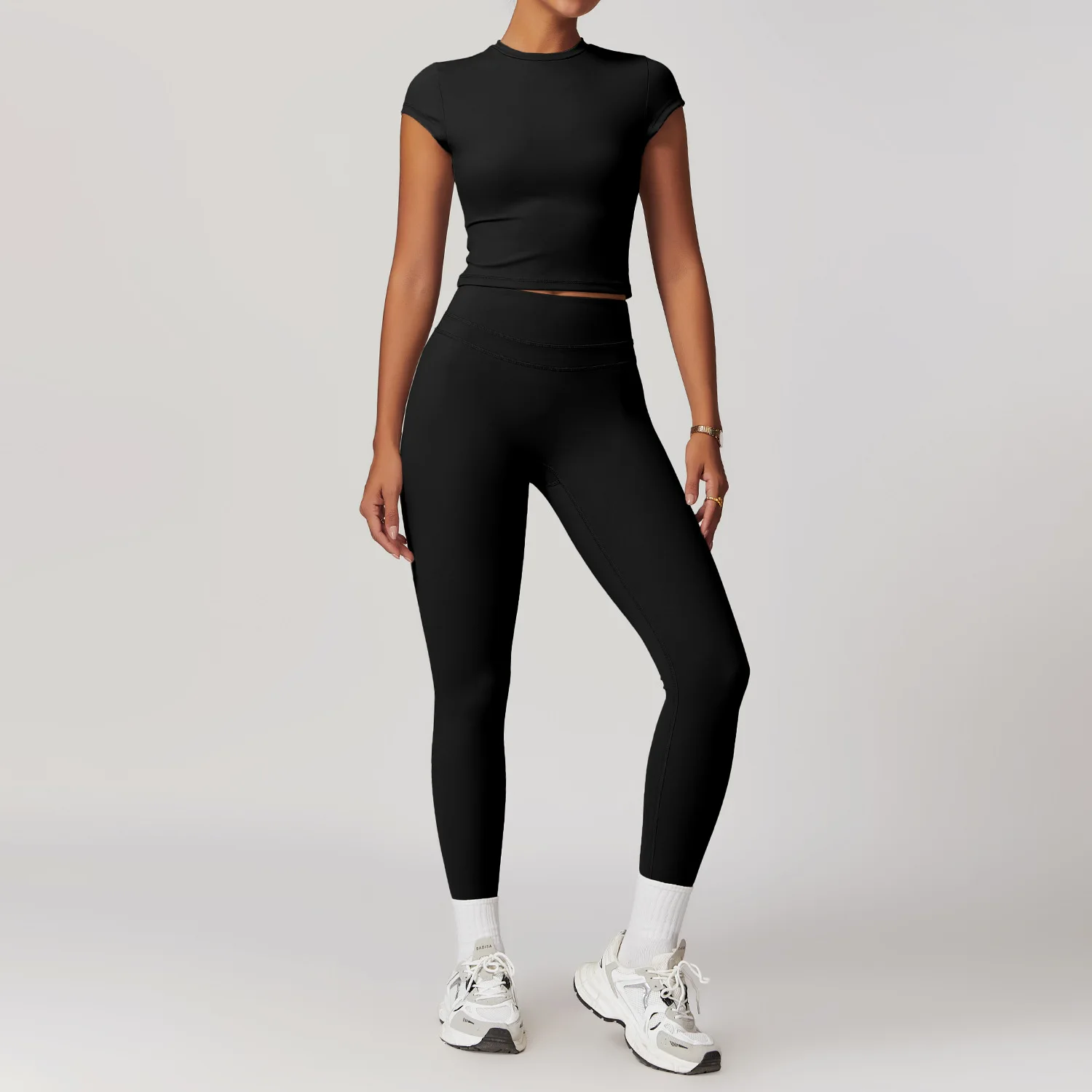 Yoga Set Women Sportswear Workout Clothes Athletic Wear Gym Legging Fitness Bra Crop Top Short Sleeves Sports Suit 2PCS sports bra set gym workout set yoga pants set yoga set fitness set sportswear set sports set
