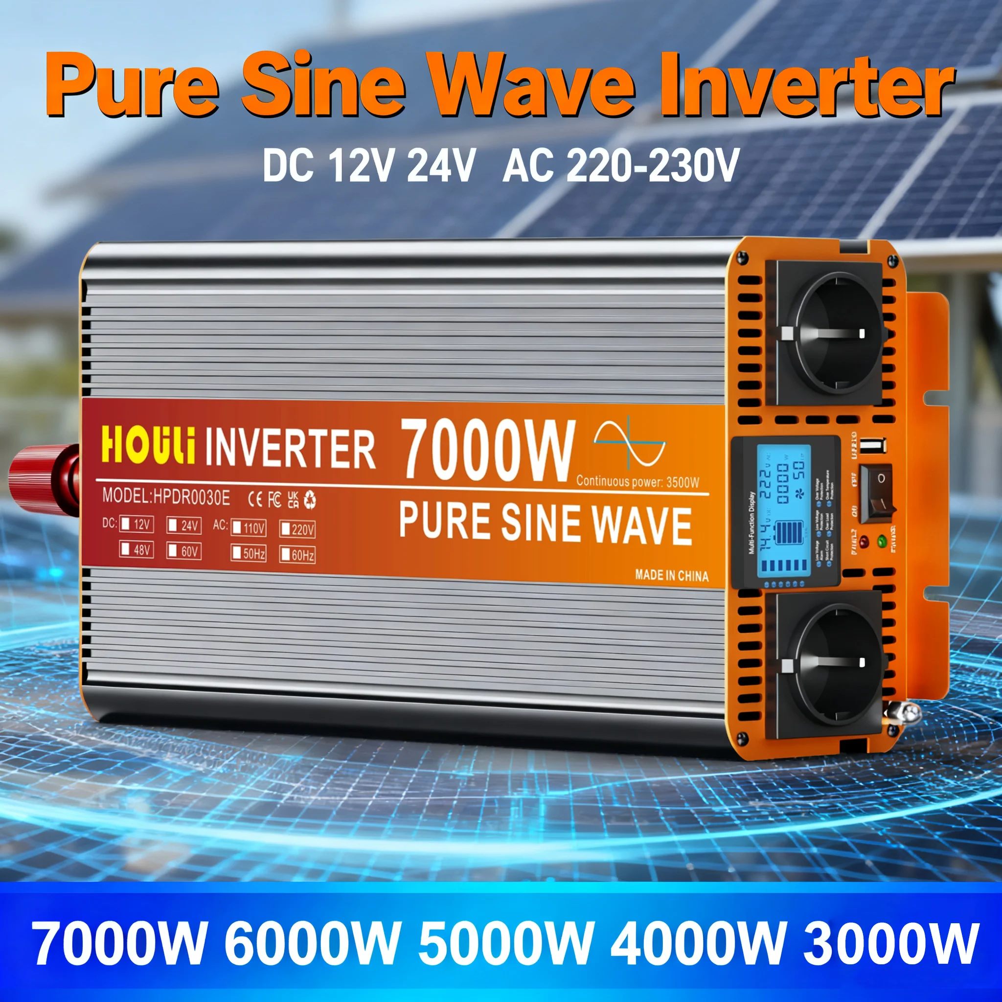 7000W 6000W 5000W Inverter 12V 24V To AC 220V 230V Pure Sine Wave Solar ...