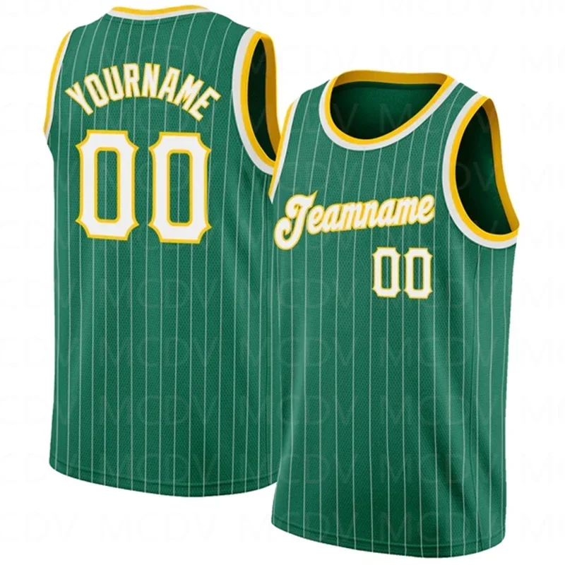 

Custom Kelly Green White Pinstripe White-Gold Authentic 3D Print Team Name Number Vest Game Practice Clothes Adult/Youth
