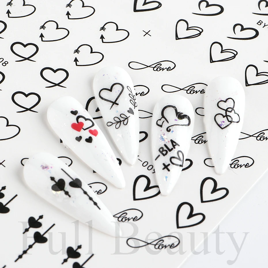 12pcs Water Sticker Nail Art Heart Love Letters Cats Flowers Decals Transfer Sliders Tattoo Valentine Decorations Manicure TRBY 4