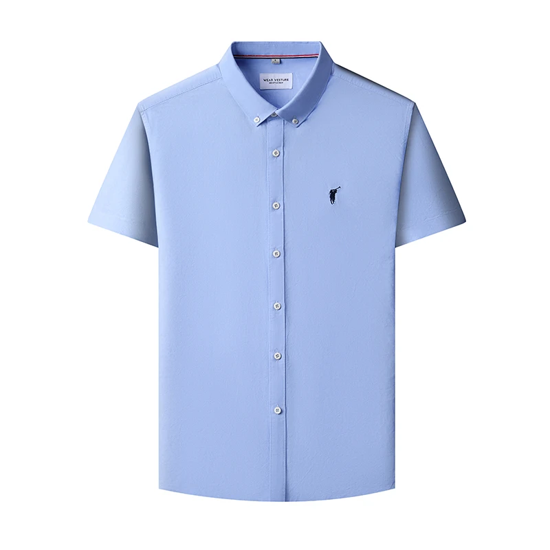 Solid Color Cotton Embroidered Small Horse Logo Shirt, Men's Short Sleeved Casual Versatile High-end Spring and Autumn Shirt