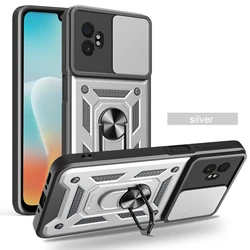 Enhanced Armor Kickstand Case with Lens Protection and Magnetic Ring Holder for Galaxy XCover7 Pro (Silver)
