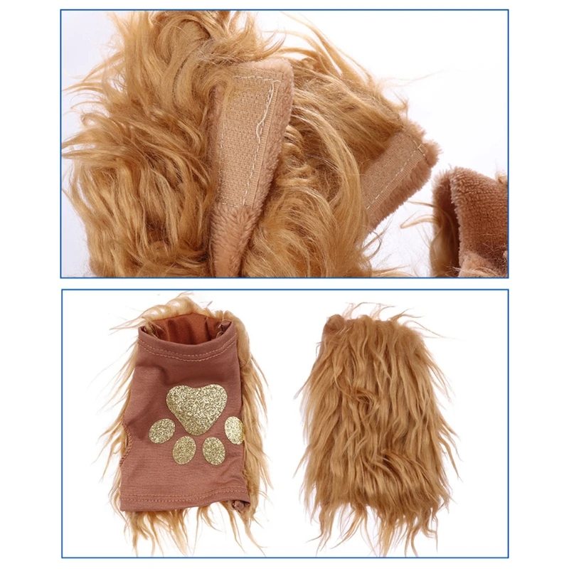 Set di costumi da leone di Halloween Guanti con zampa di coda di leone Copricapo creativo per adulti Carnevale Compleanno Festival Puntelli per foto Cosplay  200000532