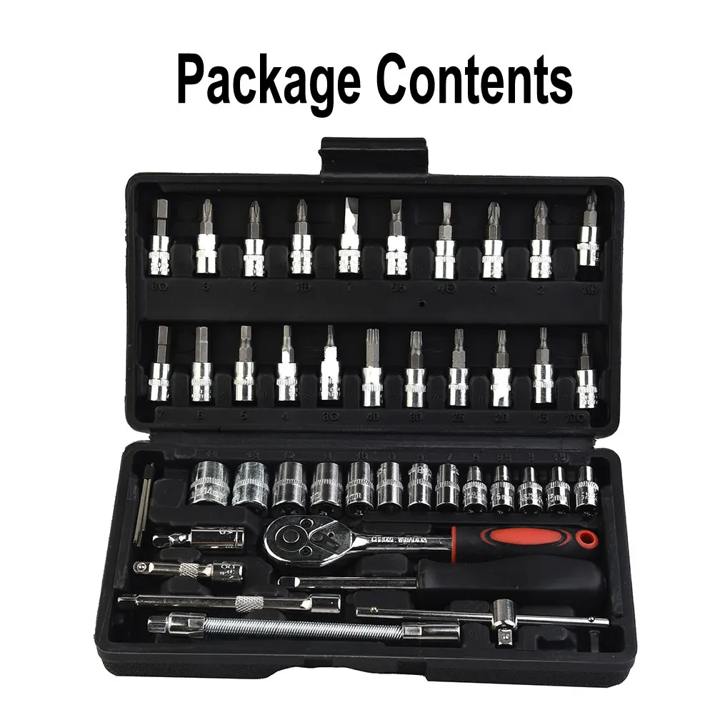 

46Pcs/Set Spanner Socket Screwdriver 1/4" Car Repair Tool Ratchet Wrench Box Kit Sleeves Ratchet Wrenches Batch Heads