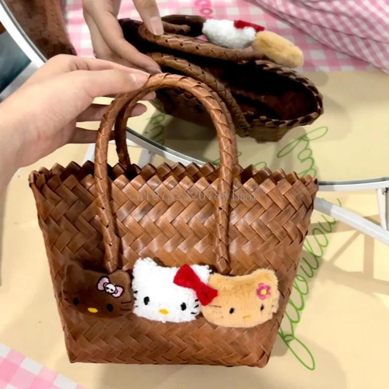 Sanrio Hello Kitty Woven Bag Y2k Cute Cartoon Kitty Cats Beach
