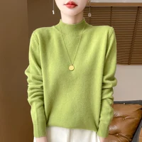 One Line Half Height 100% Andy Velvet Knitted Sweater For Women's Autumn And Winter New Top, Loose Long Sleeved Basic Style GH79 1