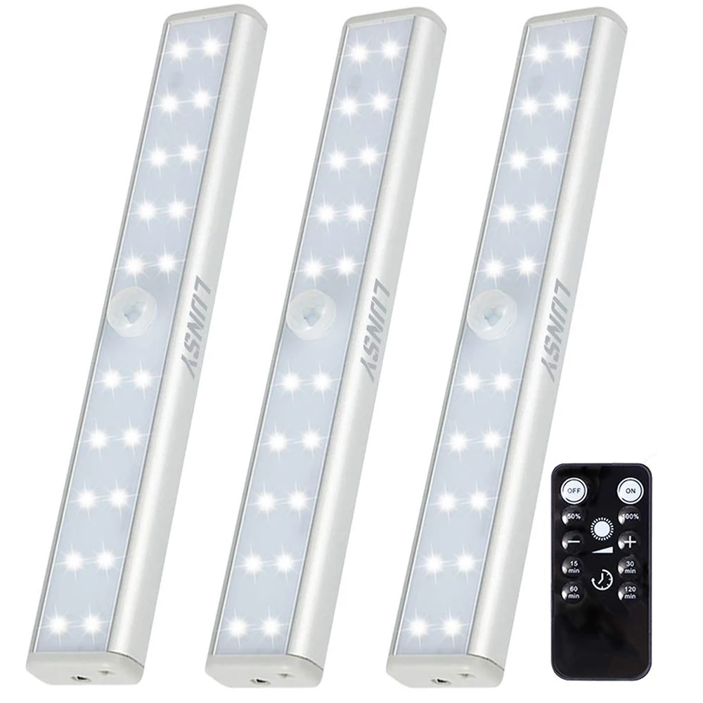 3Pcs Rechargeable Closet Lights 20LED, Stick-On Under Counter Cabinet ...