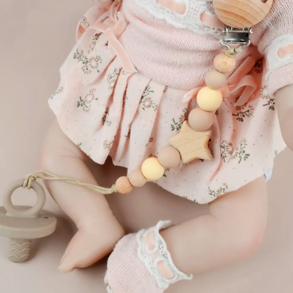 Dummy Clips Pacifier Holder Clips Star Wood Baby Pacifier Chain Soother Holder Nipple Holder Clips Baby Teether Toys Straps Baby