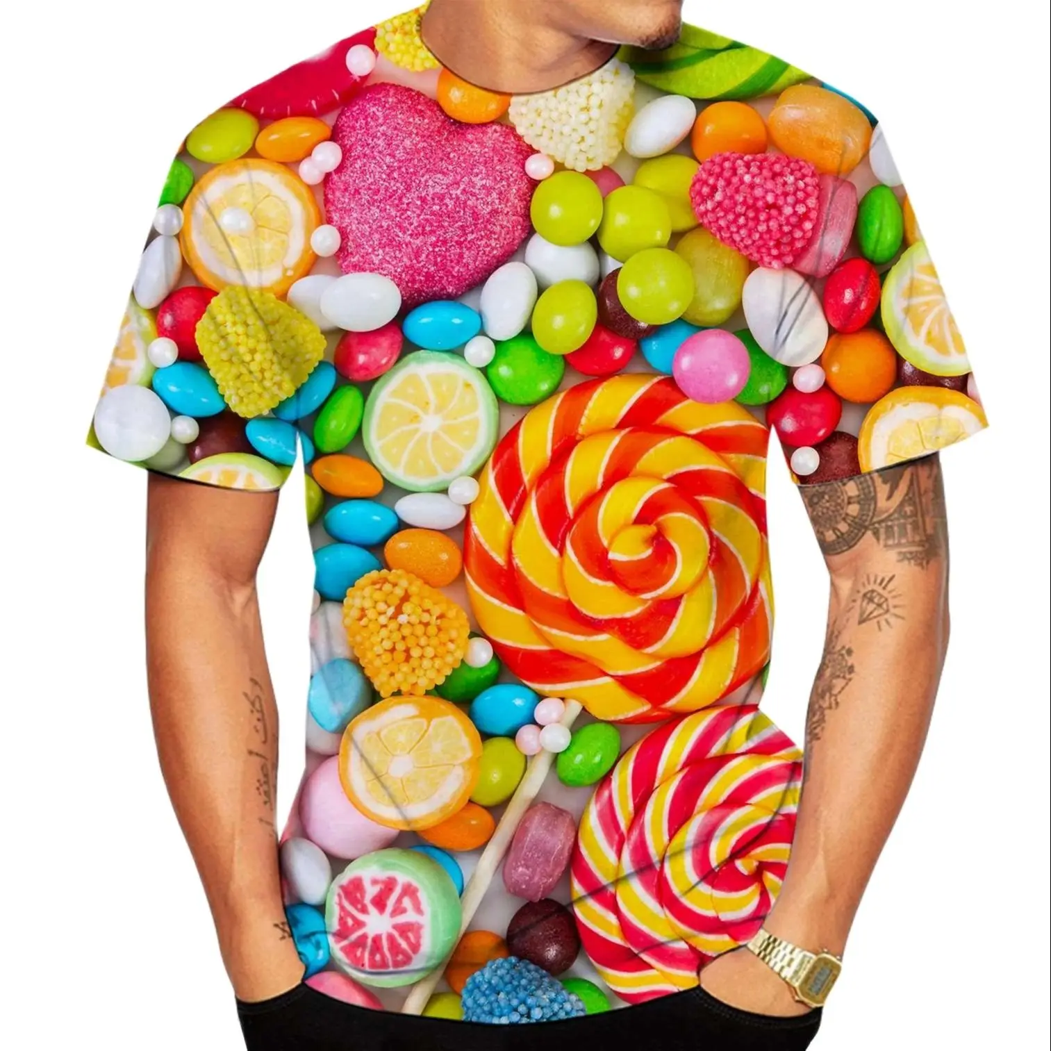 

Summer Men and Women's 3D T-shirts, Candy Chocolate Printed Short Sleeves, Casual and Breathable, Versatile Top for Children.