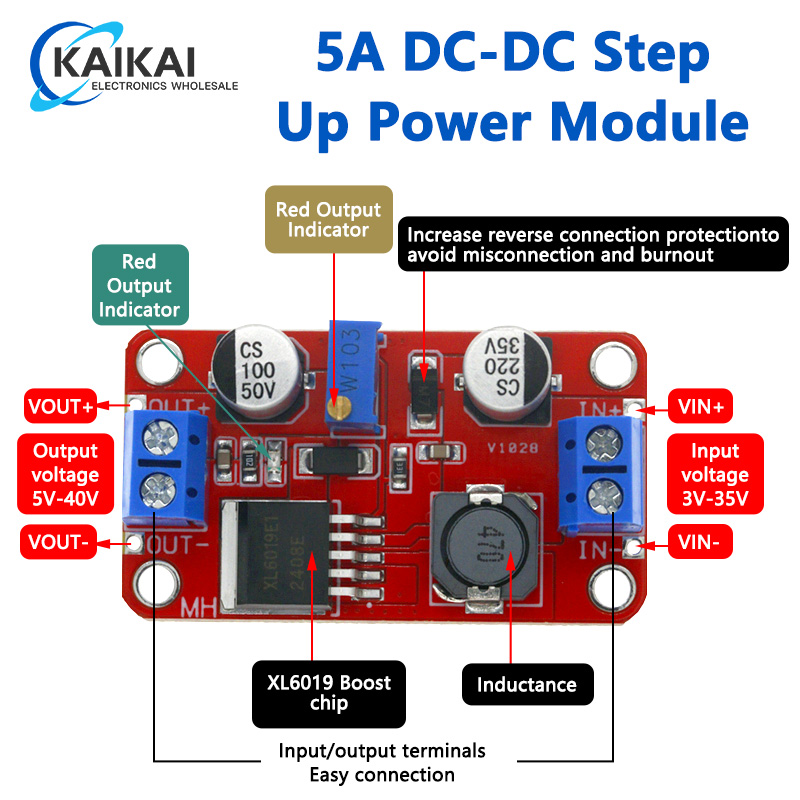 5A DC-DC Step Up Power Module Boost Volt Converter 3.3V-35V To 5V 6V 9V 12V 24V XL6019 adjustable output regulator