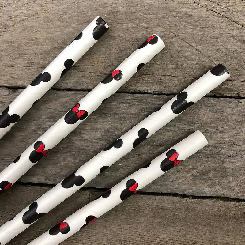 Mouse Ear Mouse Head Paper Straws Animal Straws Girls and Boys Party Paw Printing Dog Foot Print Red Bow Mouse Ear Mouse Head - Image 2