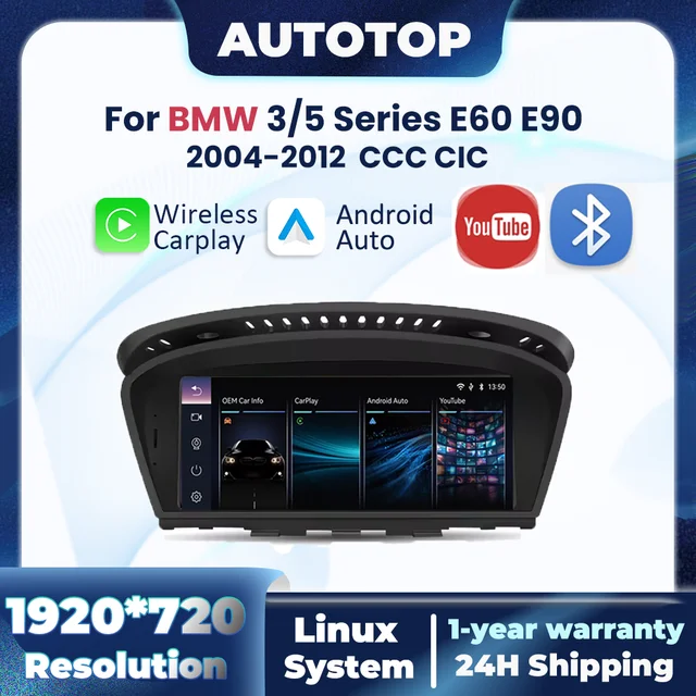 Lecteur multimédia automobile sans fil CarPlay Android Auto 8,8 pouces pour BMW Série 3 5 E60 E61 E63 E64 E90 E91 E92 E93 CCC CIC Mask GPS BT 1