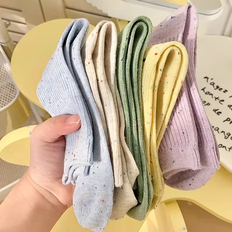 Autumn Winter Vintage Premium Dot Cotton Yarn Warm Thick Ankle Socks Candy Color Korean Soft High Elasticity Pile Up Kawaii Sock
