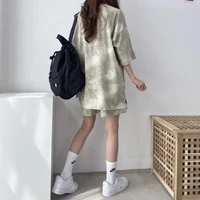 Women Summer 2024 New Fashion Cool Tie Dye Two-Piece Set Leisure And Comfortable Loose Elastic Waist Shorts Set - Image 4
