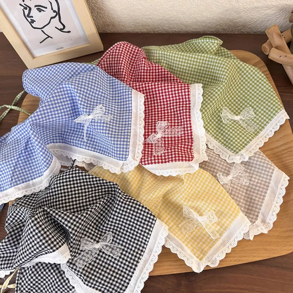 

Lattice Lattice Hair Scarf High-quality Pastoral Style Triangle Bow Headband Headwear Adjustable Triangle Headscarf