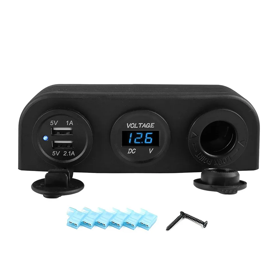 Presa Accendisigari Con Doppia USB QC3.0 E Voltmetro – Caricabatterie Da Auto 12V/24V Con Interruttore Touch – Per Moto, Camper, Barca