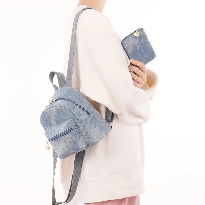 Personalized Customization Mini Vintage Denim Backpack Women's Forest Versatile Schoolbag High Beauty Women's Backpack 3