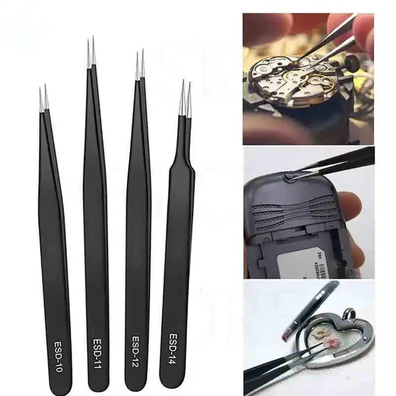 Stainless Steel Hand Polished Tweezers BGA Jumper Non-Magnetic Micro Soldering Forceps 6pcs