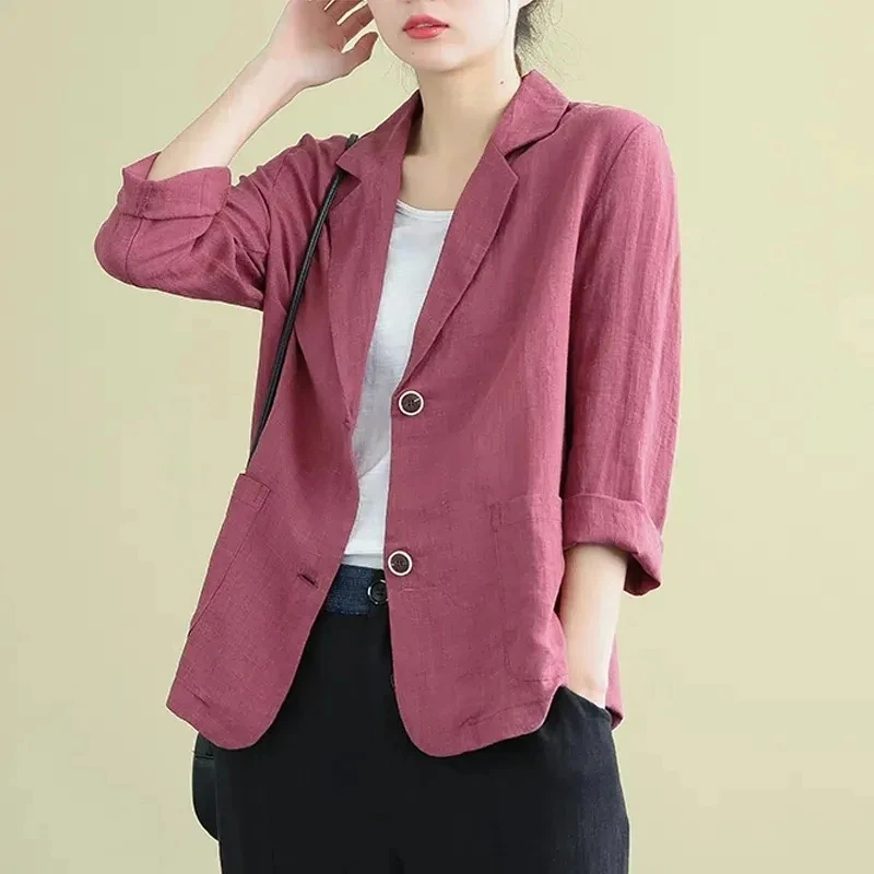 2025 NEW Summer Women Leisure Thin Blazer Jacket Korean Loose