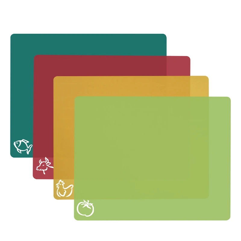 

4Pcs Flexible Classification Cutting Board Color Coded Set Food-Grade Non-Slip Plastic Kitchen Cutting Mat 38X30.5Cm