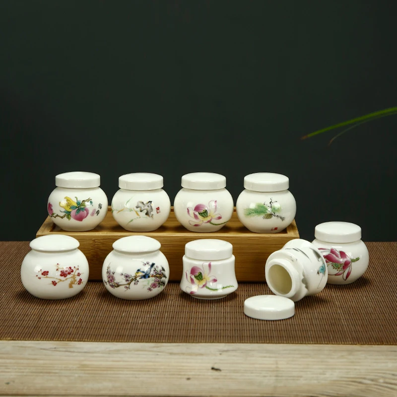 Mini Ceramic Tea Pot White Ceramic Pot Portable Travel Wake-up Tea Storage Container Mini Storage Box Living Room Set