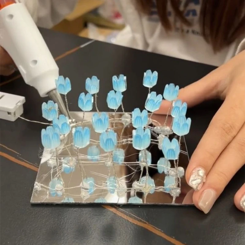 야광 튤립 야간 조명 수제 DIY 재료 꽃 장미 거울 분위기 램프, 3D 입체 침대 옆 램프, 소녀 선물