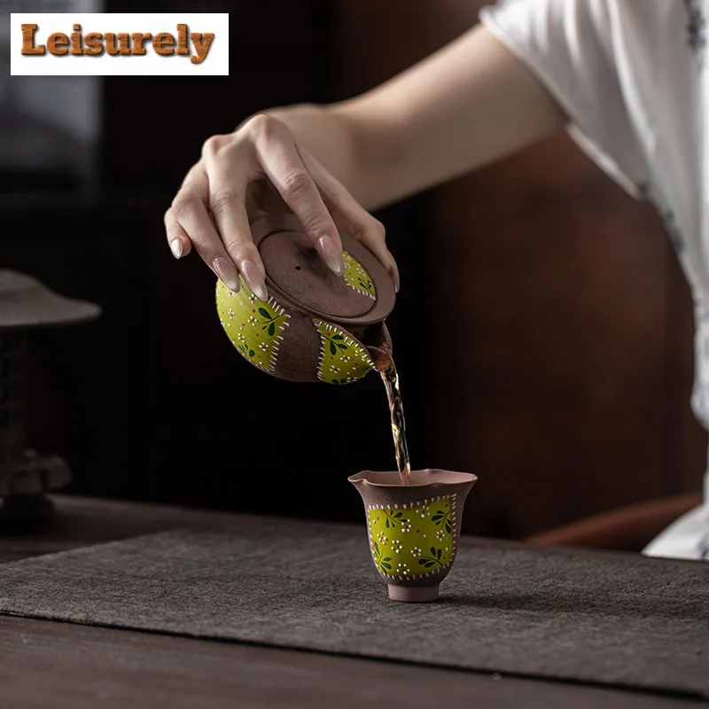 150ml Hand Painted Old Rock Clay Treasure Bottle Teapot Retro Tea Infuser Pot Tea Maker Kettle With Strainer Teaset Pot Bearing