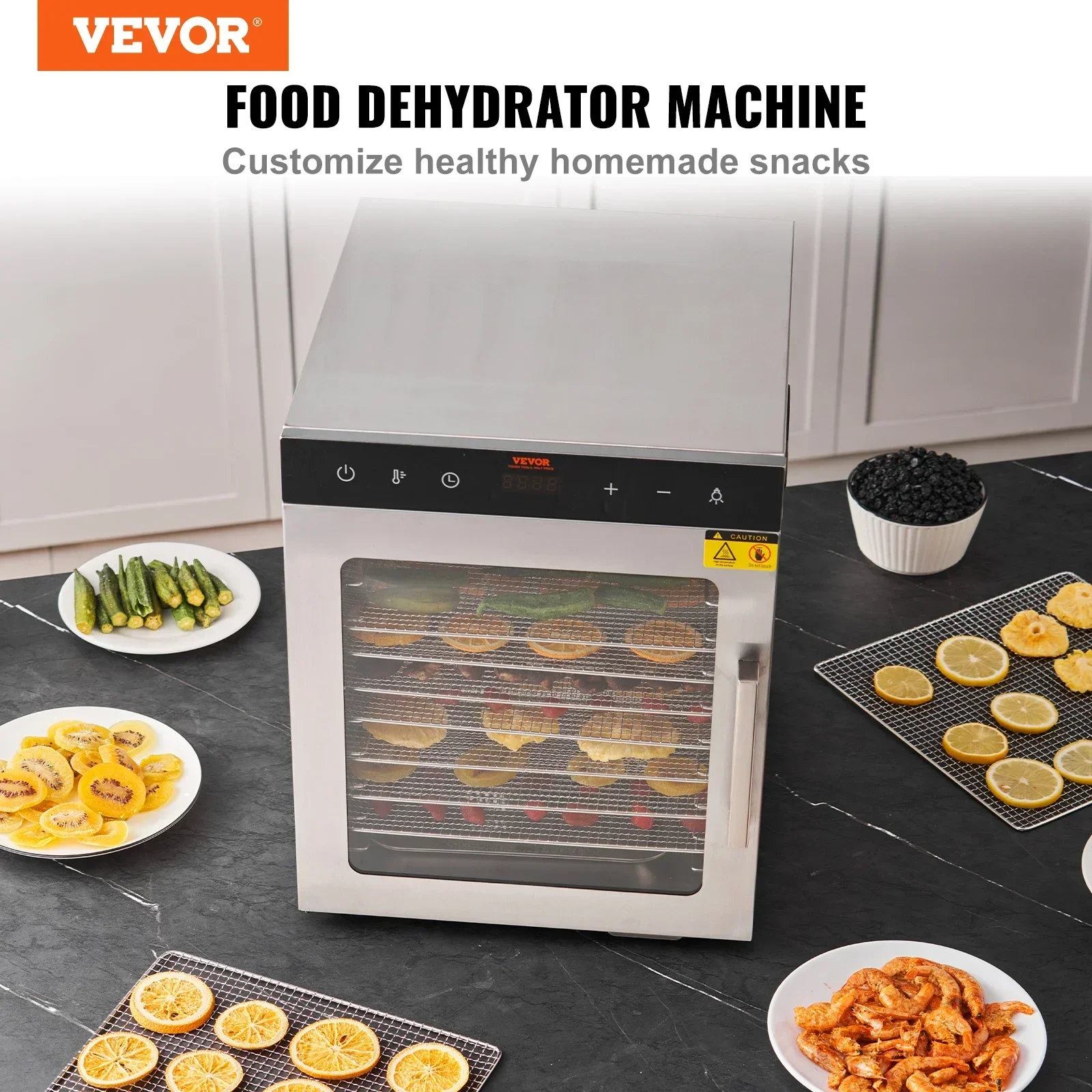 VEVOR 10 Trays Food Dehydrator Stainless Steel Machine 800W/1000W Household Vegetables Fruit Dryer with Digital Timer for Home 2