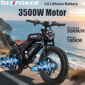 Bicicletta elettrica DEEPOWER S8Advance 3500W 48V 60A, e-bike da montagna per tutti i terreni, con pneumatici larghi, per adulti, ideale per neve e deserto.