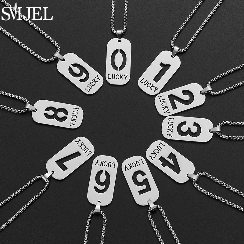 Stainless Steel Angel Number Necklace 0 1 2 3 4 5 6 7 8 9 Rectangle ...