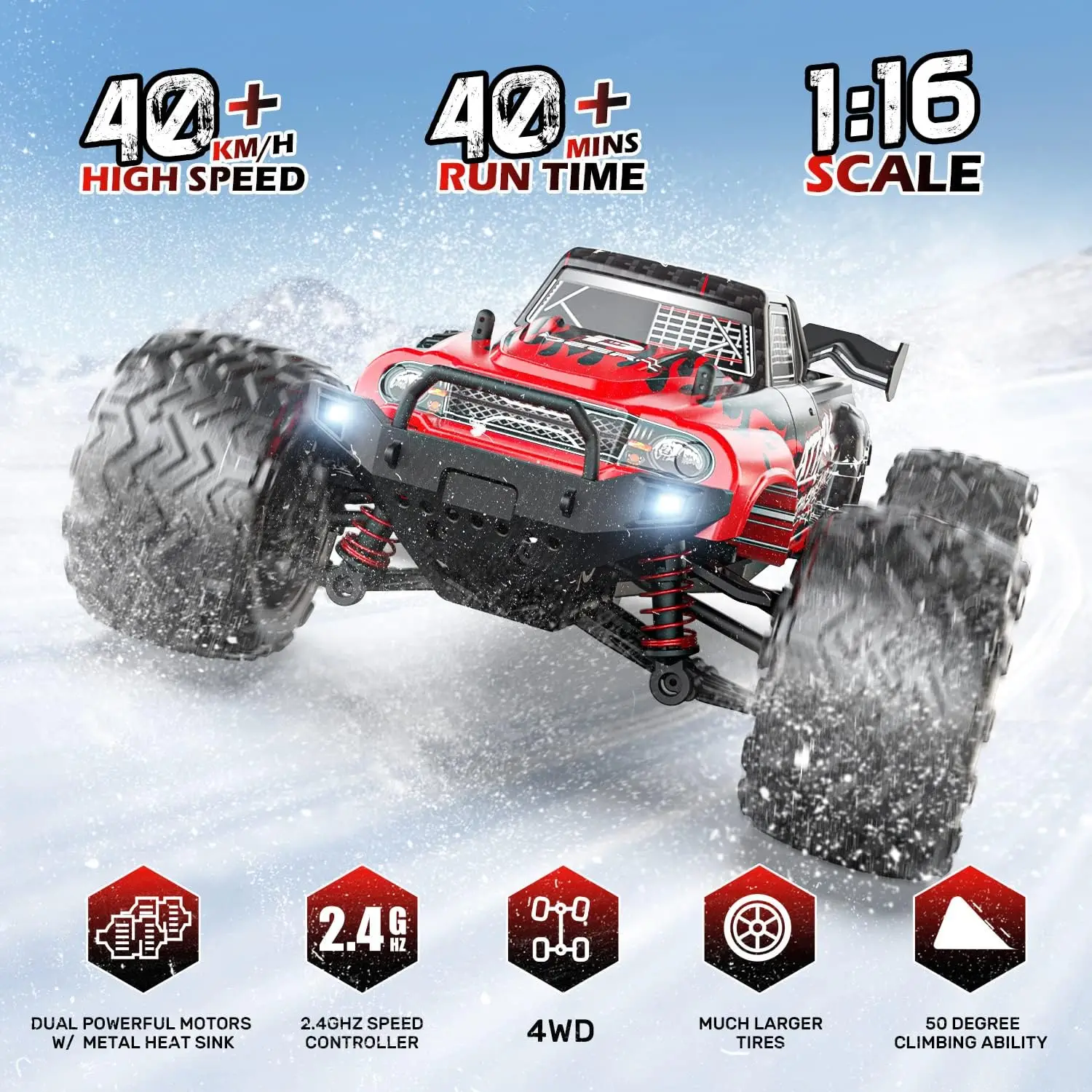 DEERC 9500E 1:16 RC Car: 4x4, 40 KPH, 2.4Ghz, 2 Batteries, Off-Road Monster Truck, Kids/Adults. 2
