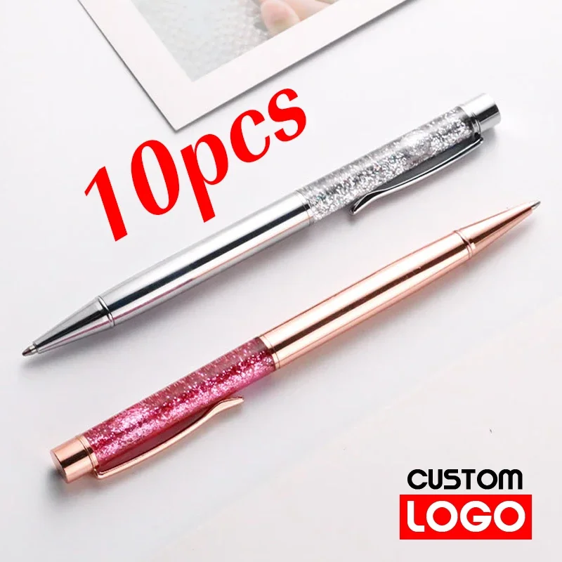 10Pcs/Lot Creative Gold Foil Oil Pen Custom LOGO Crystal Wafer Pen Metal Signature Pen Stationery Lettering Engraved Name
