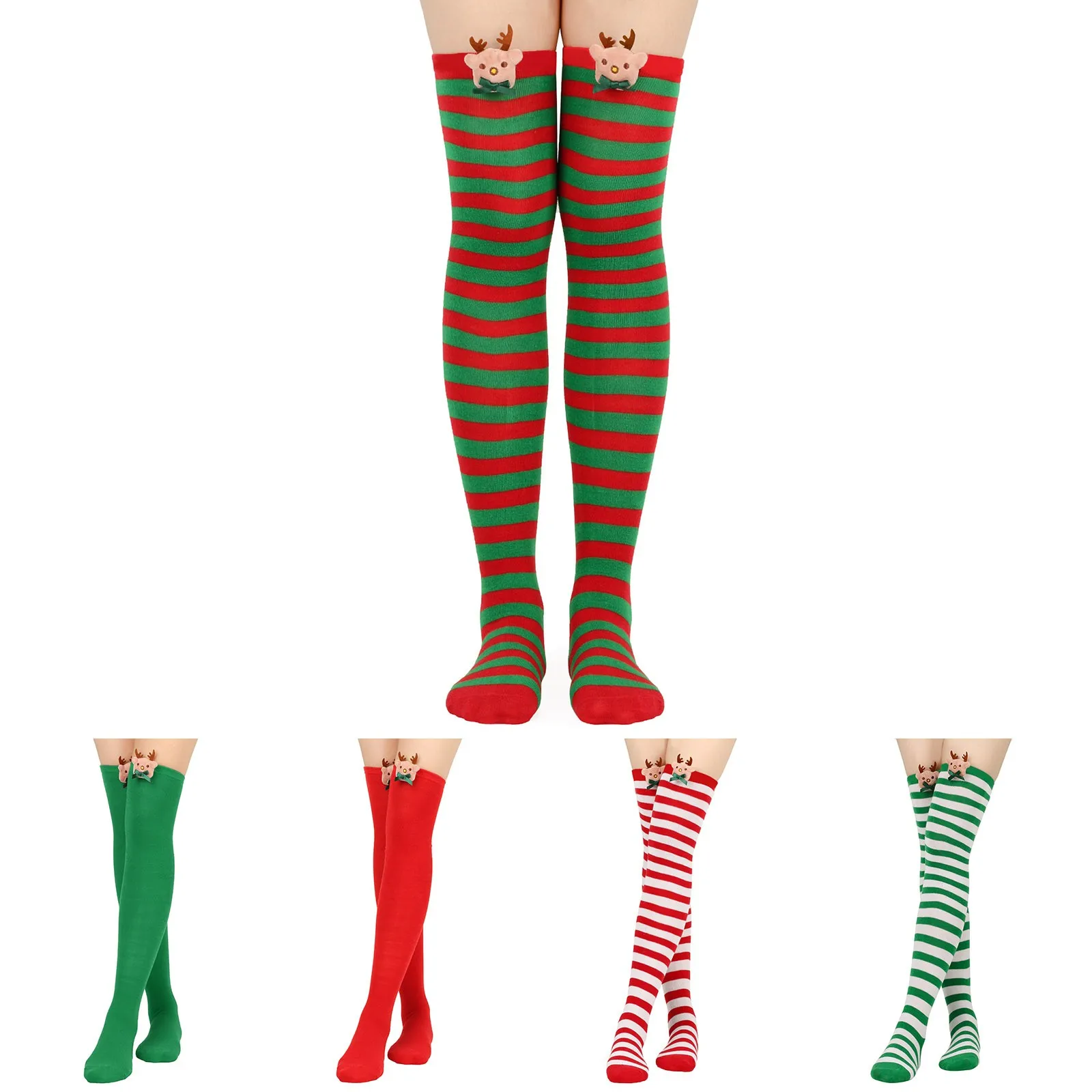 Calcetines altos a rayas de Navidad para mujer, Medias largas por encima de la rodilla, disfraces de Cosplay, Medias elásticas hasta el - AliExpress