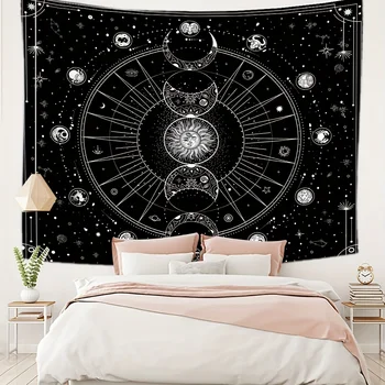 1pc Sun Moon Horoscope Divination Printed Tapestry Home DecorTapestry Wall Decor 1